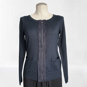 Tahari Zip-Up Cardigan Sweater in Charcoal Gray